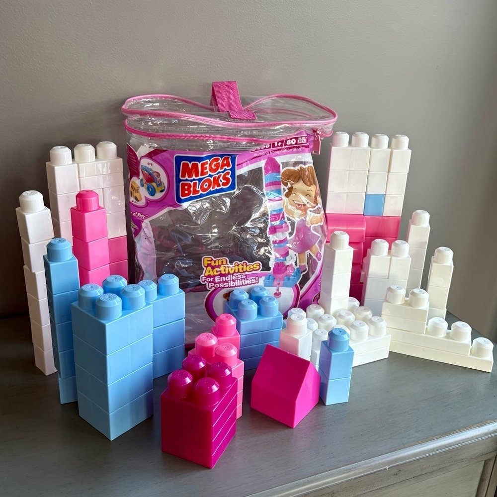 Mega Bloks Pink Blue Building Blocks First Builders 8466 Kids Toy Set 90+ pc - Picture 2 of 14